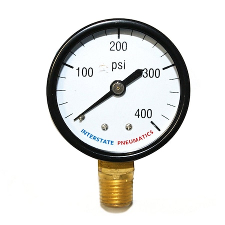 Interstate Pneumatics Pressure Gauge 400 PSI 2 Inch Diameter 1/4 Inch NPT Bottom Mount G2012-400
